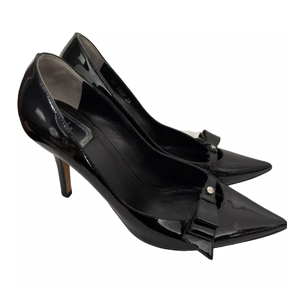 CHRISTIAN DIOR VINTAGE Black Patent Leather Bow Detailed Shoes EU 38.5